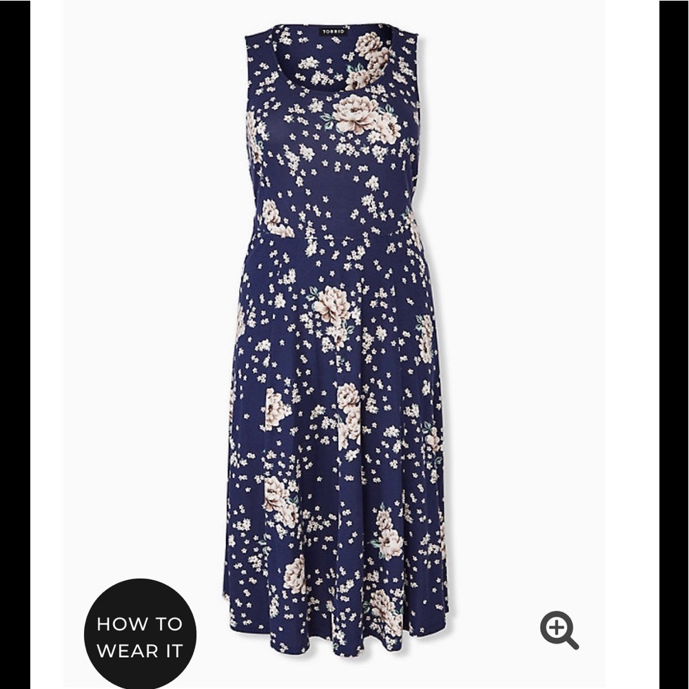 New Torrid Navy midi dress with cream flowers